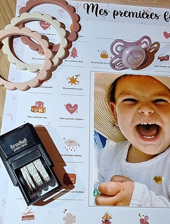 Affiche Mes Premières Fois à tamponner + Kit Empreintes + Tampon Dateur + Cadre Photo - Ourson
