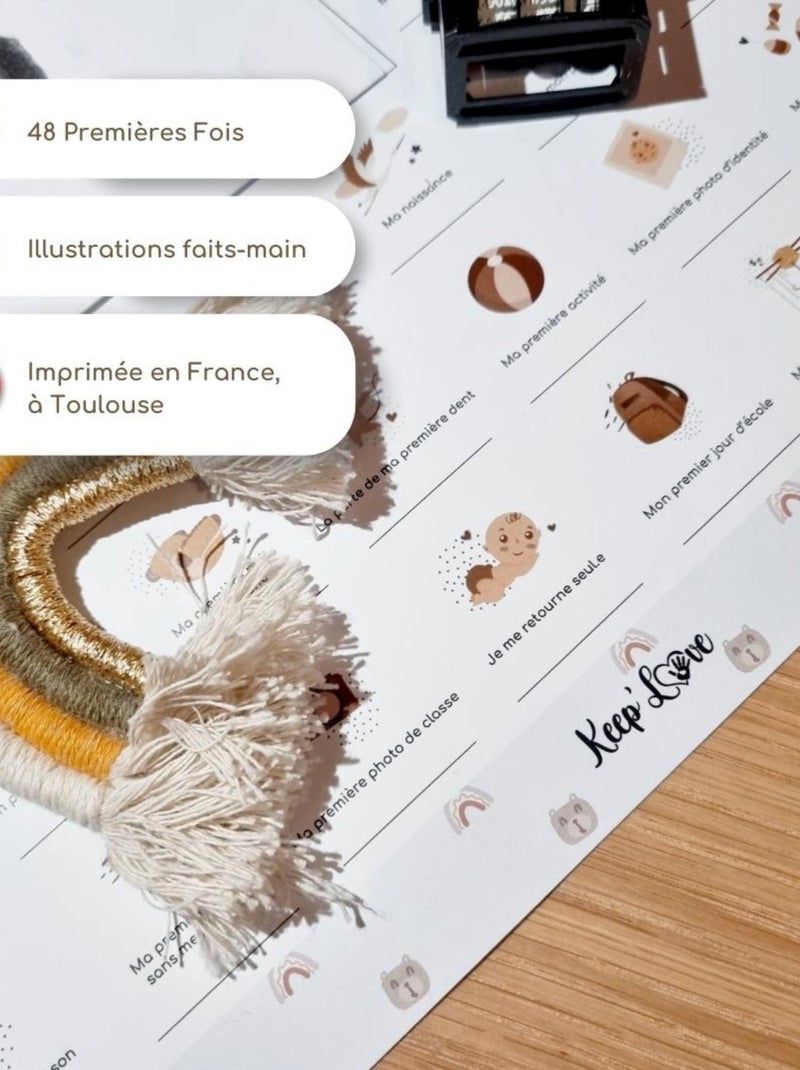 Affiche Mes Premières Fois à tamponner + Kit Empreintes + Tampon Dateur + Cadre Photo - Flamant Rose - Kiabi