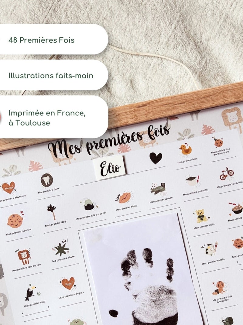 Affiche Mes Premières Fois à tamponner + Kit Empreintes + Tampon Dateur + Cadre Photo - Lion Vert - Kiabi