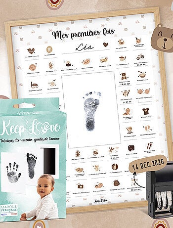 Affiche Mes Premières Fois à tamponner + Kit Empreintes + Tampon Dateur + Cadre Photo - Ourson