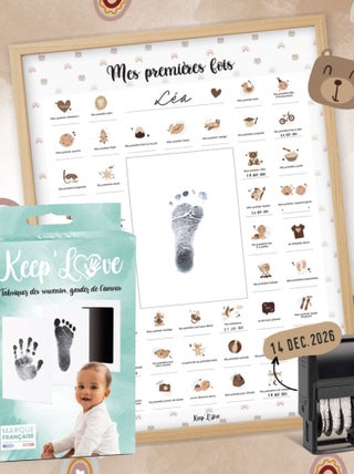 Affiche Mes Premières Fois à tamponner + Kit Empreintes + Tampon Dateur + Cadre Photo - Ourson