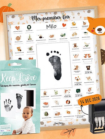 Affiche Mes Premières Fois à tamponner + Kit Empreintes + Tampon Dateur + Cadre Photo - Ourson