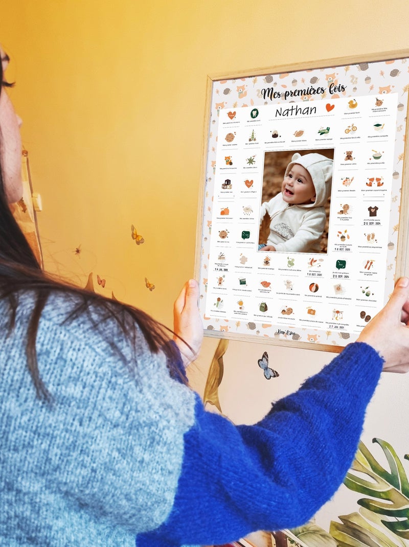 Affiche Mes Premières Fois à tamponner + Kit Empreintes + Tampon Dateur + Cadre Photo - Renard Orange - Kiabi