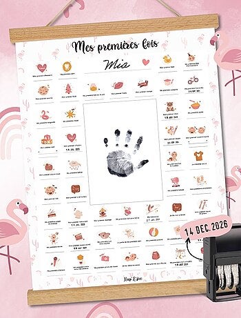 Affiche Mes Premières Fois à tamponner + Tampon Dateur + Baguettes de Suspension - Lion