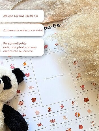 Affiche Mes Premières Fois à tamponner + Tampon Dateur + Baguettes de Suspension - Lion