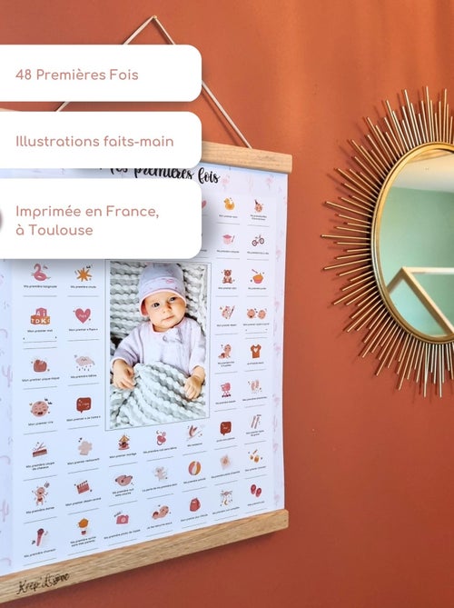 Affiche Mes Premières Fois à tamponner + Tampon Dateur + Baguettes de Suspension - Flamant - Kiabi