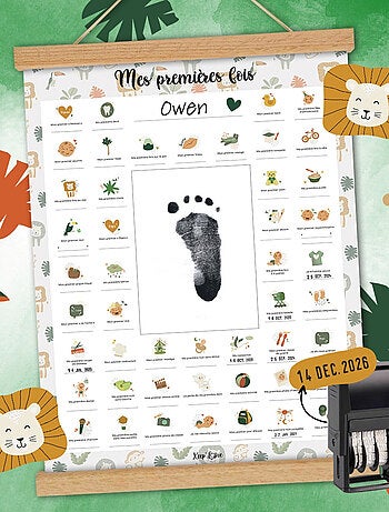 Affiche Mes Premières Fois à tamponner + Tampon Dateur + Baguettes de Suspension - Lion