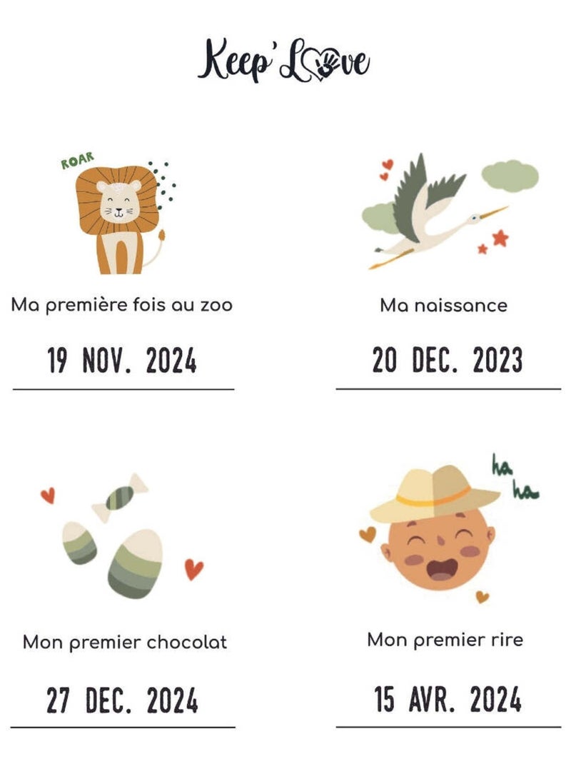 Affiche Mes Premières Fois à tamponner + Tampon Dateur + Baguettes de Suspension - Lion Vert - Kiabi