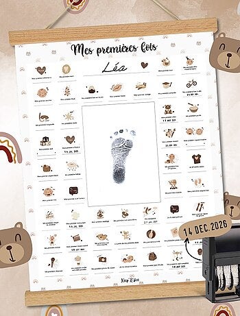 Affiche Mes Premières Fois à tamponner + Tampon Dateur + Baguettes de Suspension - Lion