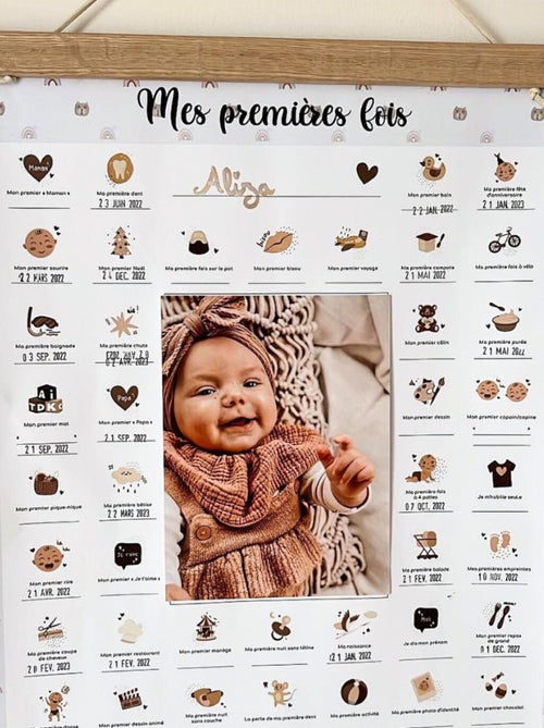 Affiche Mes Premières Fois à tamponner + Tampon Dateur + Baguettes de Suspension - Ourson - Kiabi