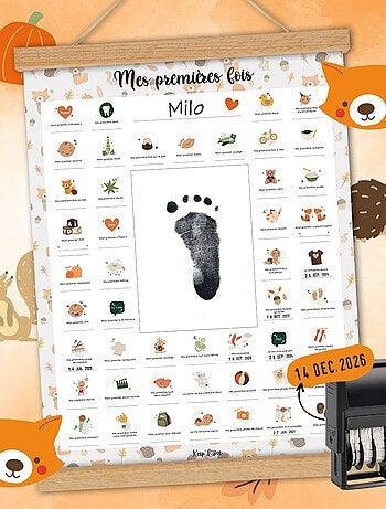 Affiche Mes Premières Fois à tamponner + Tampon Dateur + Baguettes de Suspension - Lion