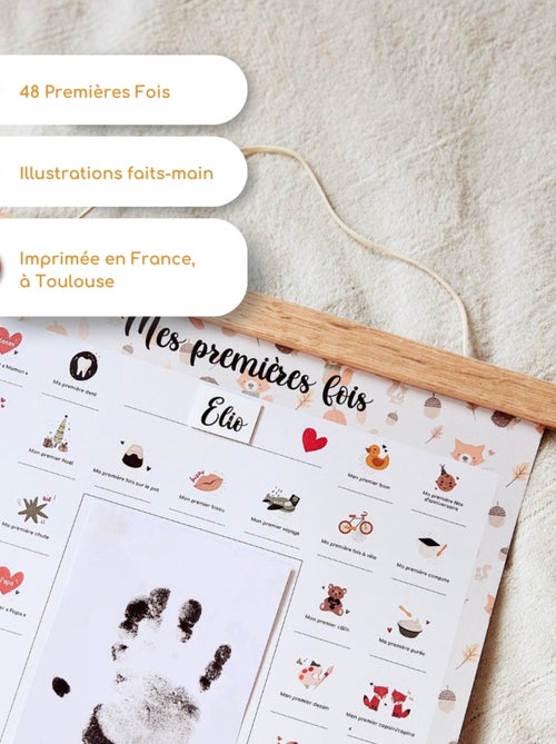 Affiche Mes Premières Fois à tamponner + Tampon Dateur + Baguettes de Suspension - Renard - Kiabi