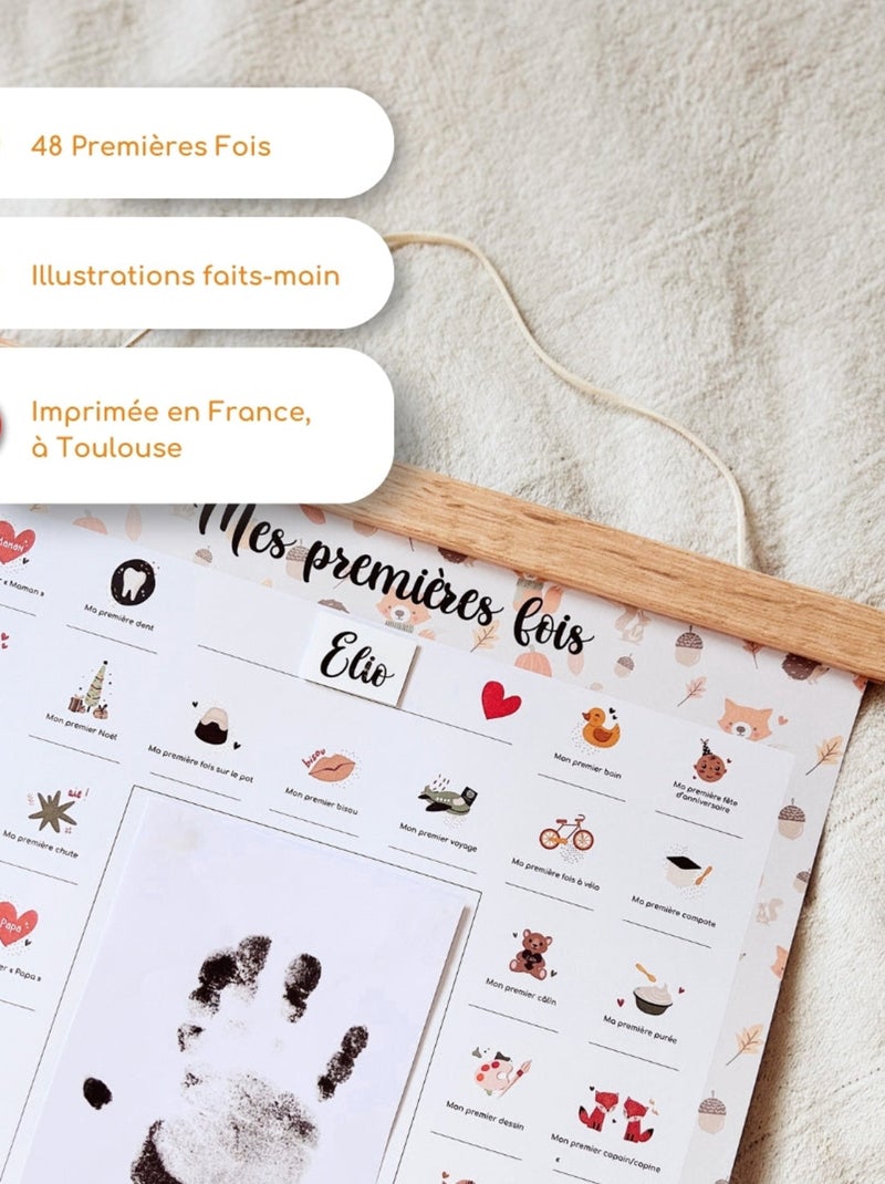 Affiche Mes Premières Fois à tamponner + Tampon Dateur + Baguettes de Suspension - Renard Orange - Kiabi