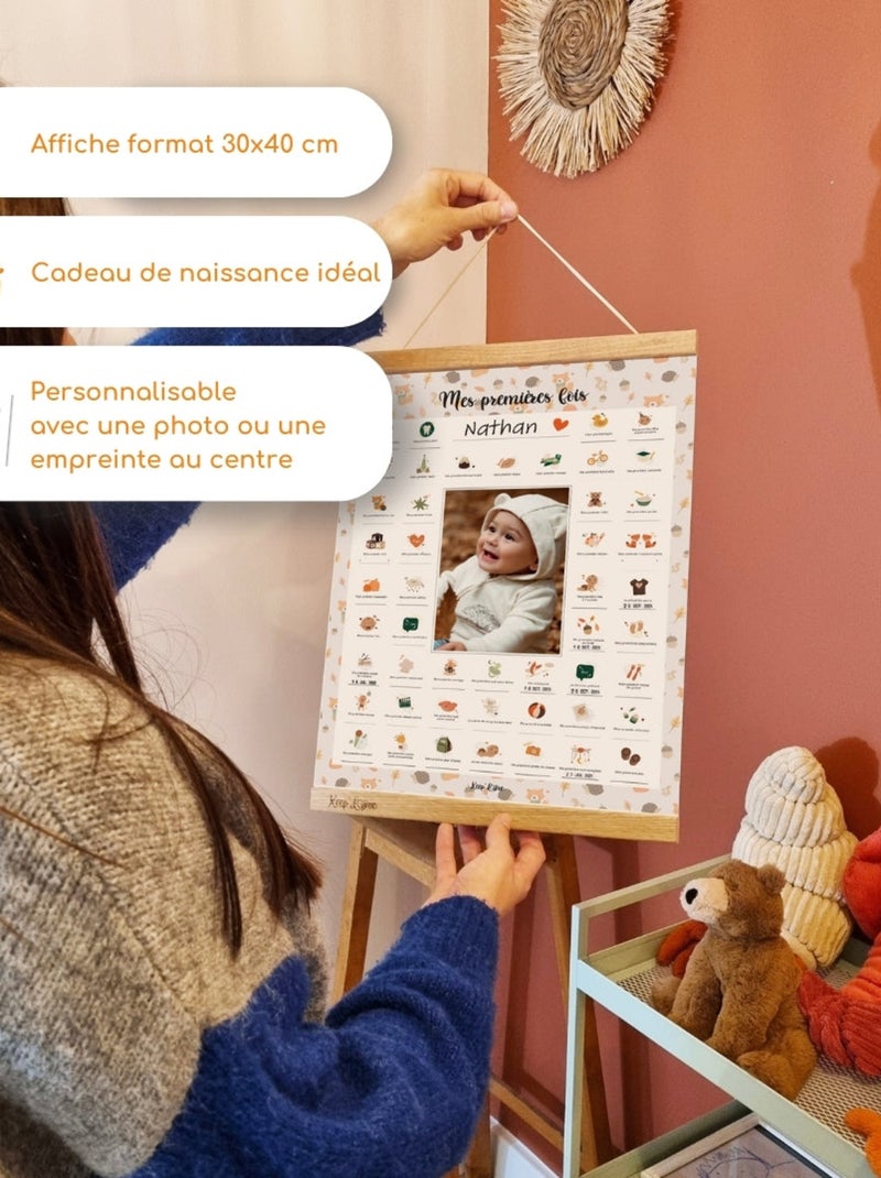 Affiche Mes Premières Fois à tamponner + Tampon Dateur + Baguettes de Suspension - Renard Orange - Kiabi