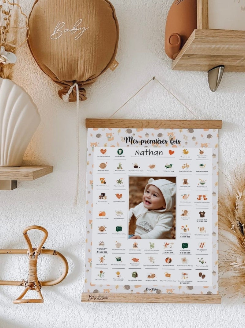 Affiche Mes Premières Fois à tamponner + Tampon Dateur + Baguettes de Suspension - Renard Orange - Kiabi