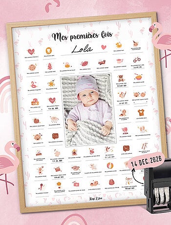 Affiche Mes Premières Fois à tamponner + Tampon Dateur + Cadre Photo - Flamant
