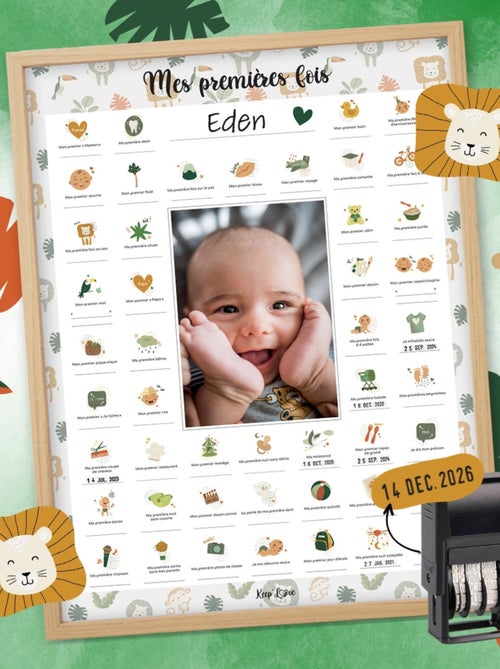 Affiche Mes Premières Fois à tamponner + Tampon Dateur + Cadre Photo - Lion - Kiabi
