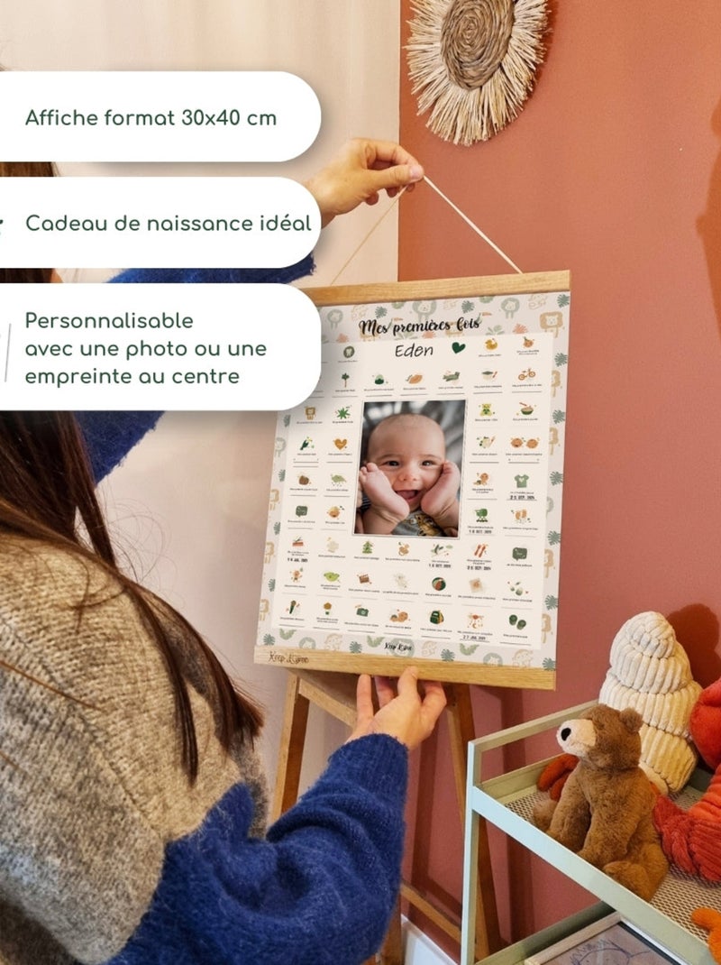 Affiche Mes Premières Fois à tamponner + Tampon Dateur + Cadre Photo - Lion Vert - Kiabi