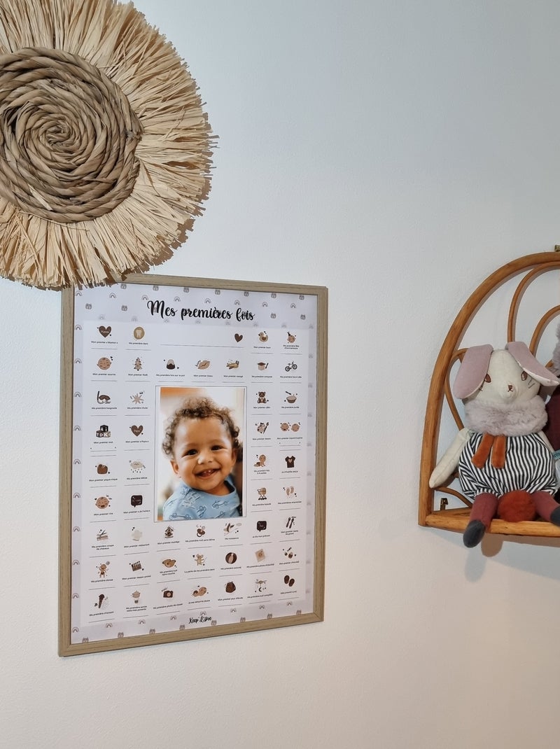 Affiche Mes Premières Fois à tamponner + Tampon Dateur + Cadre Photo - Ourson Beige - Kiabi