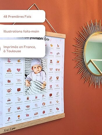 Affiche Mes Premières Fois + Kit Empreintes + Tampon Dateur + Baguettes de Suspension - Ourson