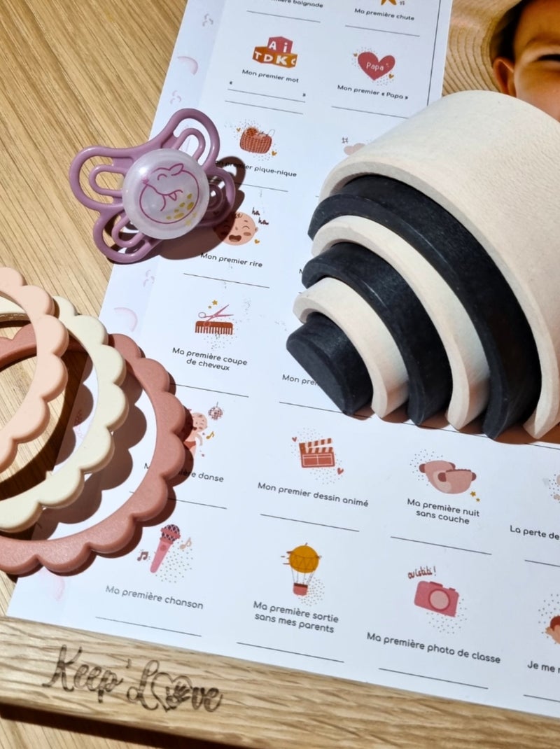Affiche Mes Premières Fois + Kit Empreintes + Tampon Dateur + Baguettes de Suspension - Flamant Rose - Kiabi