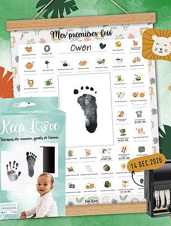 Affiche Mes Premières Fois + Kit Empreintes + Tampon Dateur + Baguettes de Suspension - Ourson