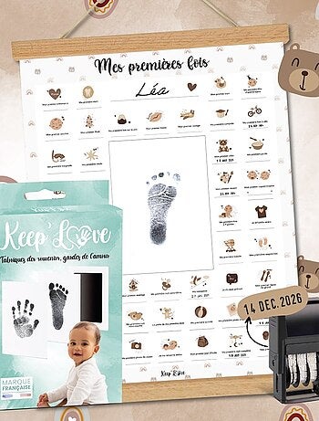 Affiche Mes Premières Fois + Kit Empreintes + Tampon Dateur + Baguettes de Suspension - Ourson
