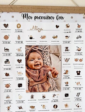 Affiche Mes Premières Fois + Kit Empreintes + Tampon Dateur + Baguettes de Suspension - Ourson