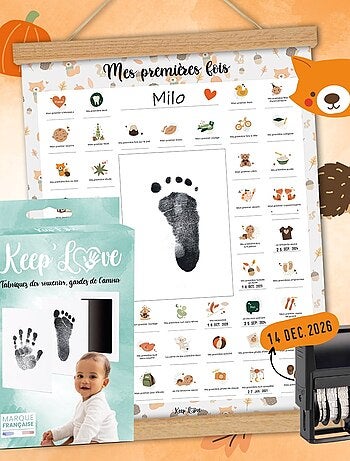 Affiche Mes Premières Fois + Kit Empreintes + Tampon Dateur + Baguettes de Suspension - Ourson