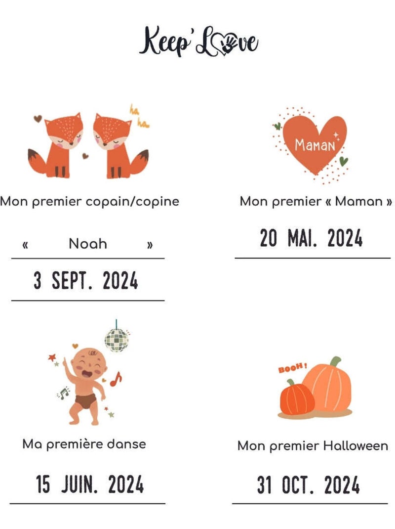 Affiche Mes Premières Fois + Kit Empreintes + Tampon Dateur + Baguettes de Suspension - Renard Orange - Kiabi