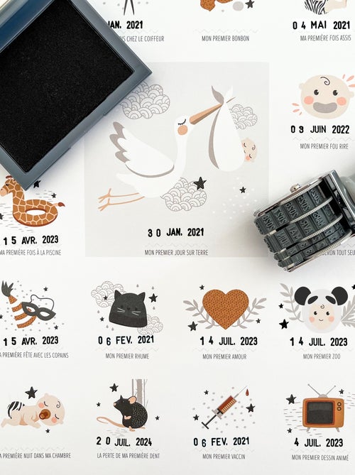 Affiche Mes Premières Fois Peau claire avec tampon dateur et encrier - Kiabi