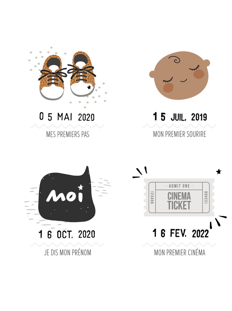 Affiche Mes Premières Fois Peau foncée avec tampon dateur et encrier Beige foncé - Kiabi