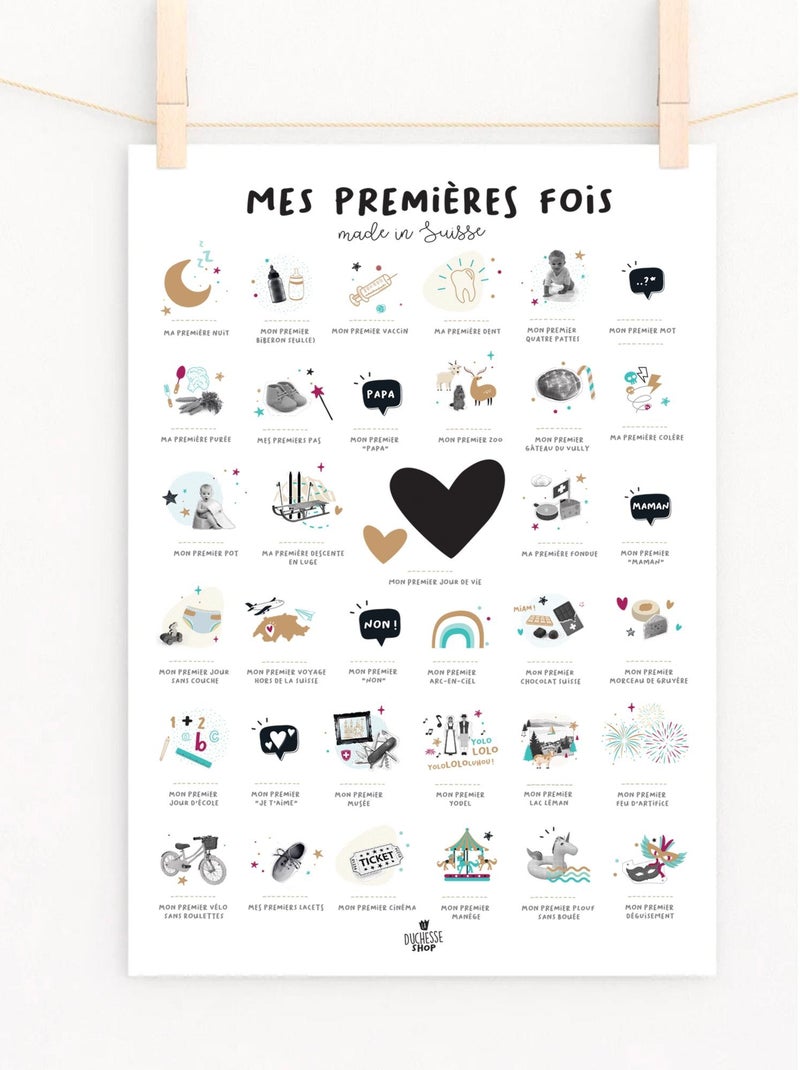 Affiche mes Premières Fois Suisse avec tampon Blanc Doré - Kiabi