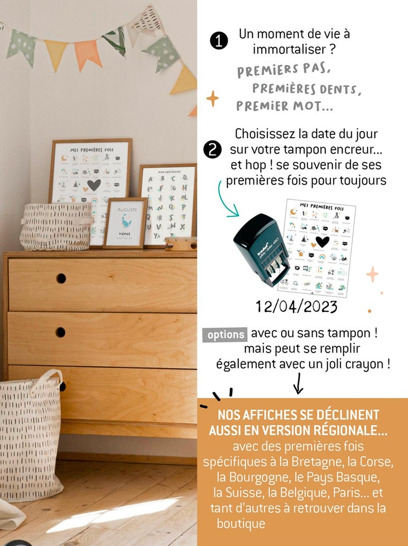 Affiche mes Premières Fois Suisse avec tampon Blanc Doré - Kiabi