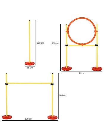 Agility sport pour chiens équipement complet haies, slalom + sac de transport jaune