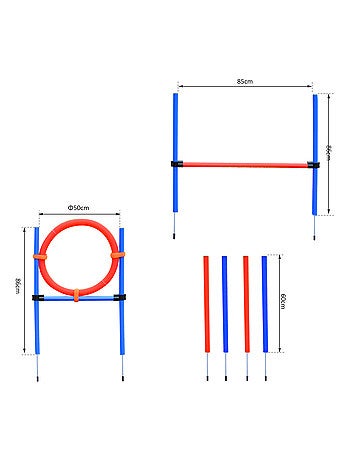 Agility sport pour chiens obstacles + sac transport total 11 pièces acier rouge et bleu