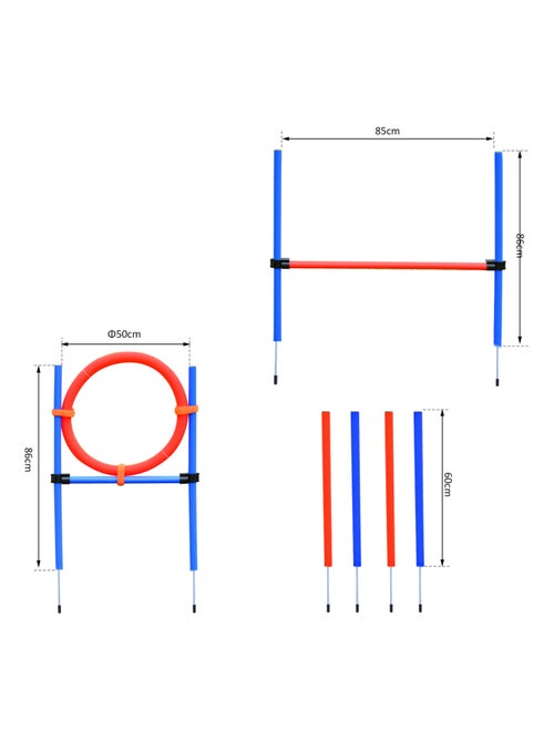 Agility sport pour chiens obstacles + sac transport total 11 pièces acier rouge et bleu - Kiabi