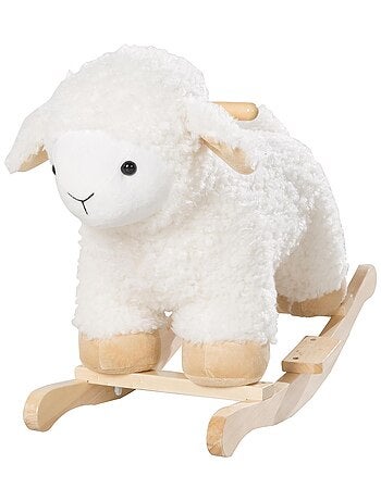 Agneau à bascule en bois massif et peluche - ROBA