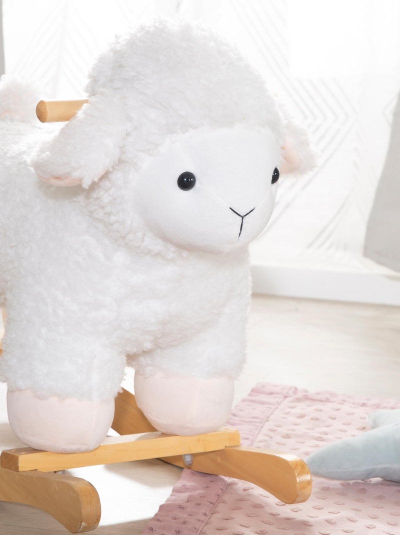 Agneau à bascule en bois massif et peluche - ROBA Blanc Beige - Kiabi