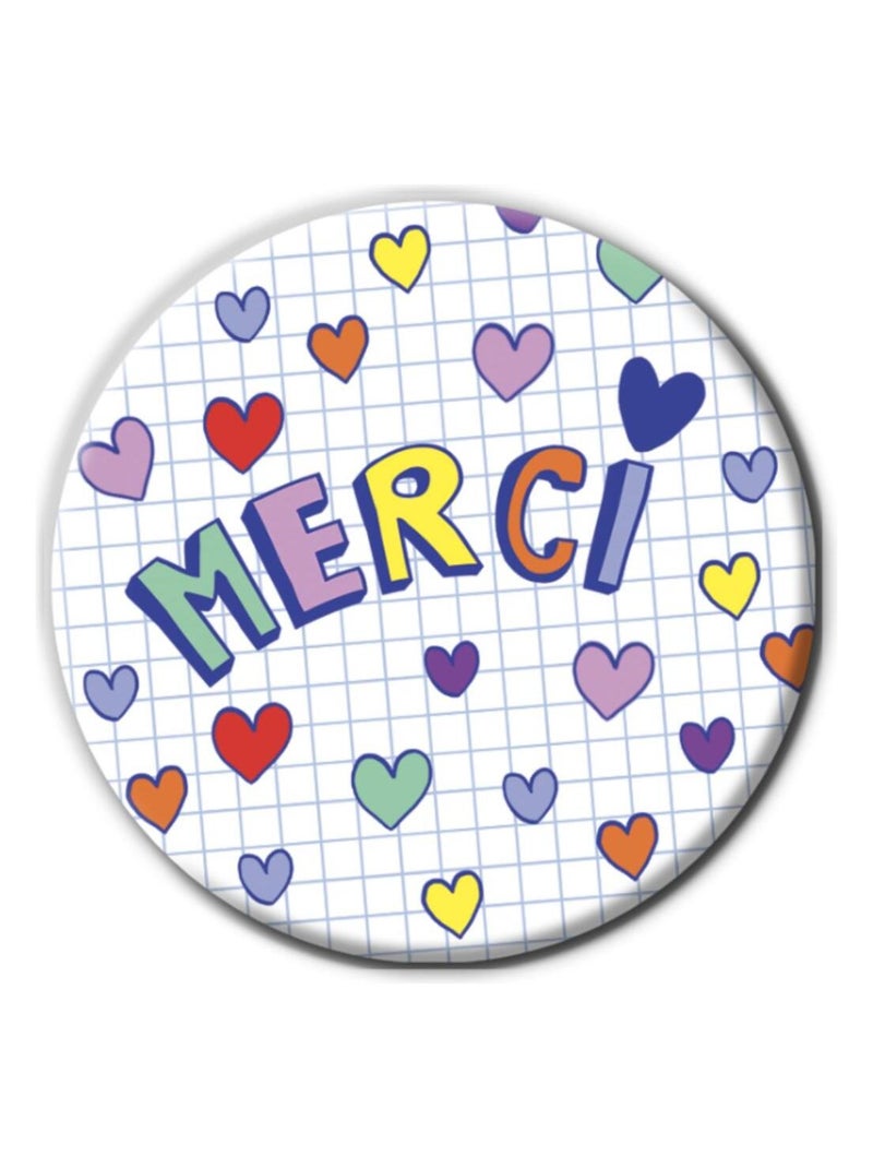 Aimant rond Merci | Version cœurs | Cadeau Fin d'année scolaire Blanc Multicolore - Kiabi