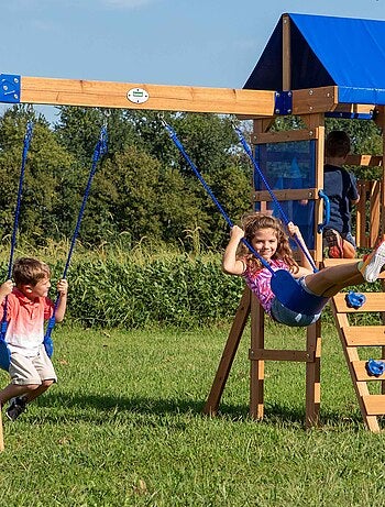 Aire de jeux 2 balançoires toboggan bleu Aurora Backyard Discovery