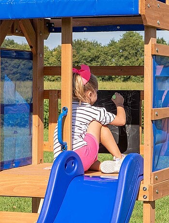 Aire de jeux 2 balançoires toboggan bleu Aurora Backyard Discovery