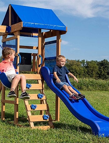 Aire de jeux 2 balançoires toboggan bleu Aurora Backyard Discovery