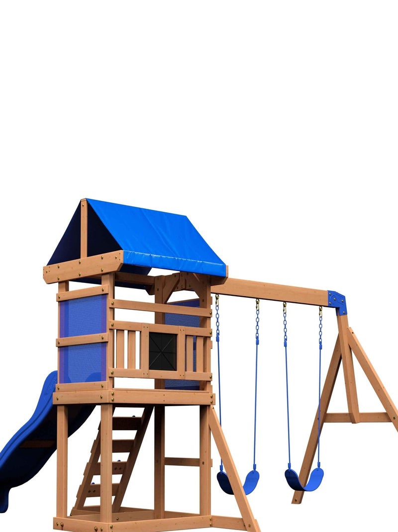 Aire de jeux 2 balançoires toboggan bleu Aurora Backyard Discovery Marron - Kiabi