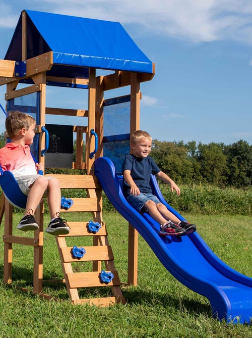 Aire de jeux 2 balançoires toboggan bleu Aurora Backyard Discovery - Kiabi