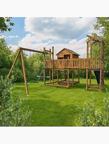 Aire de jeux avec cabane et toboggan COTTAGE FUNNY