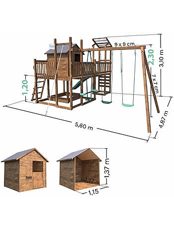 Aire de jeux avec cabane et toboggan COTTAGE FUNNY