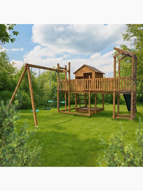 Aire de jeux avec cabane et toboggan COTTAGE FUNNY - Kiabi
