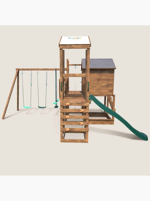 Aire de jeux avec cabane et toboggan COTTAGE FUNNY - Kiabi
