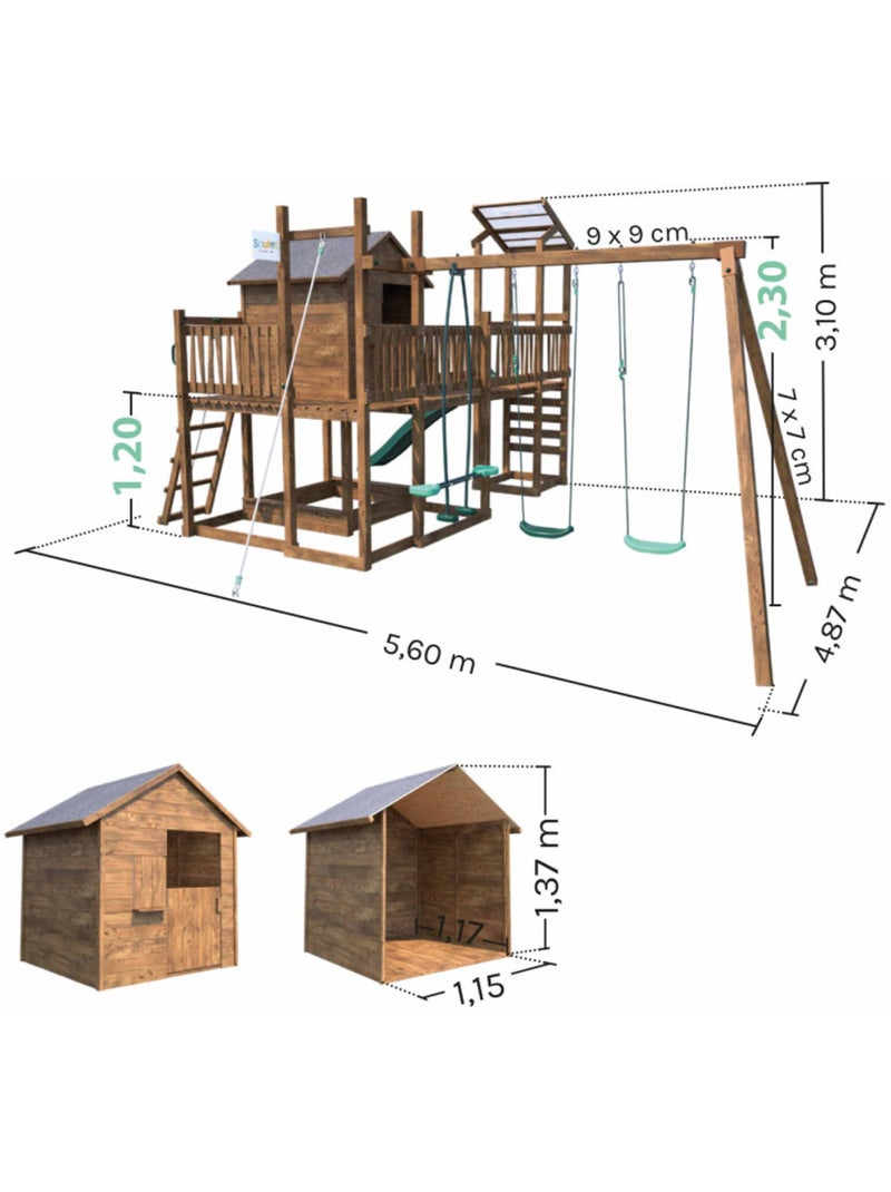 Aire de jeux avec cabane et toboggan COTTAGE FUNNY Marron - Kiabi